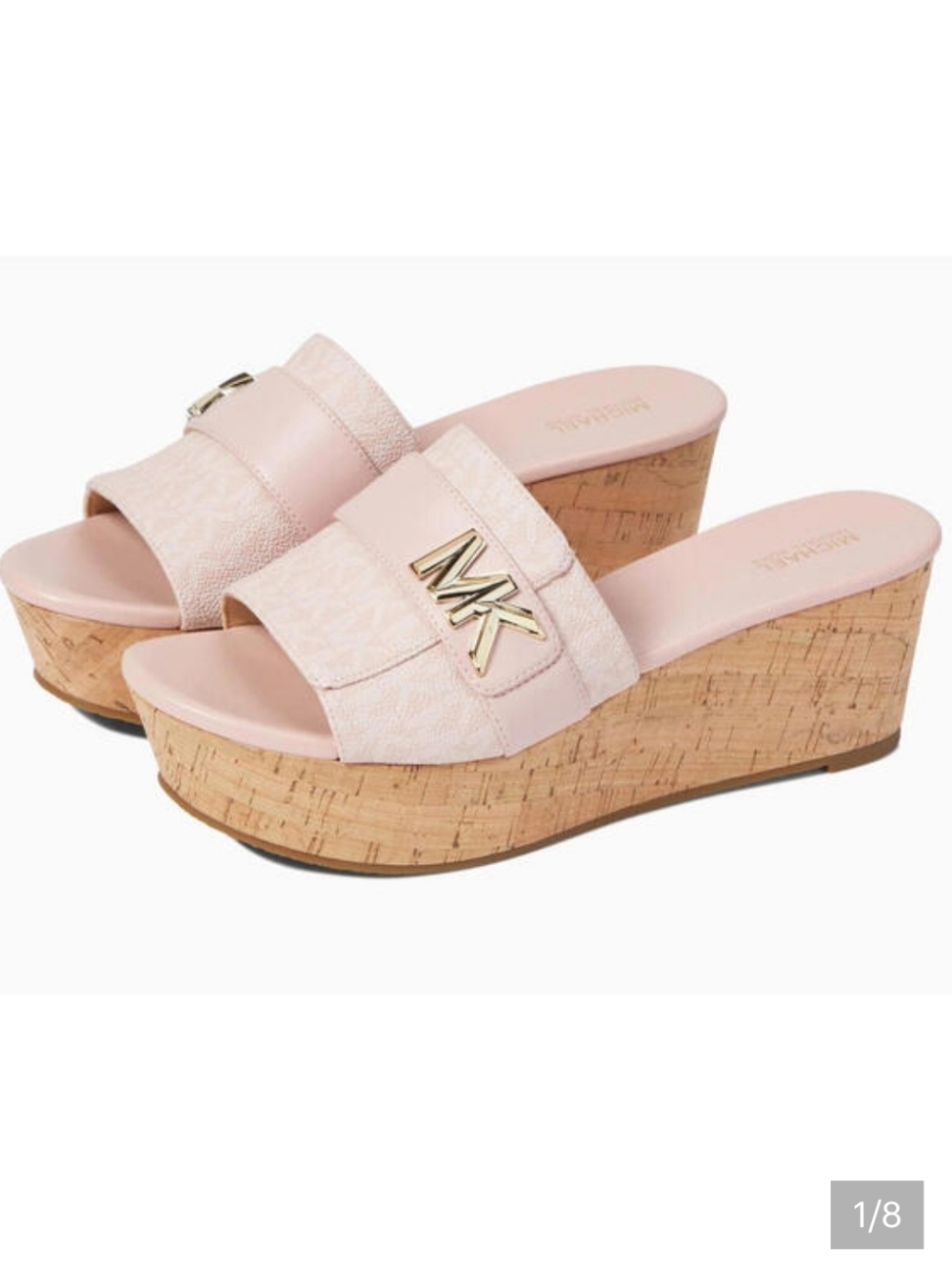Michael Kors Pink Cork Wedge Slide Sandals Size 7.5